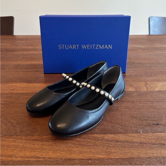 Stuart Weitzman Shoes - Stuart Weitzman Black Ari Pearl Ballet Flat Mary Janes Vintage Style
